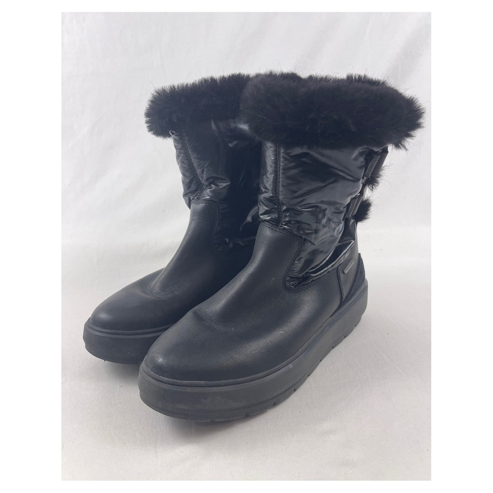 Geox Kaula B ABX Amphibiox Respira Womens Black Leather Faux Fur Winter Boots 8